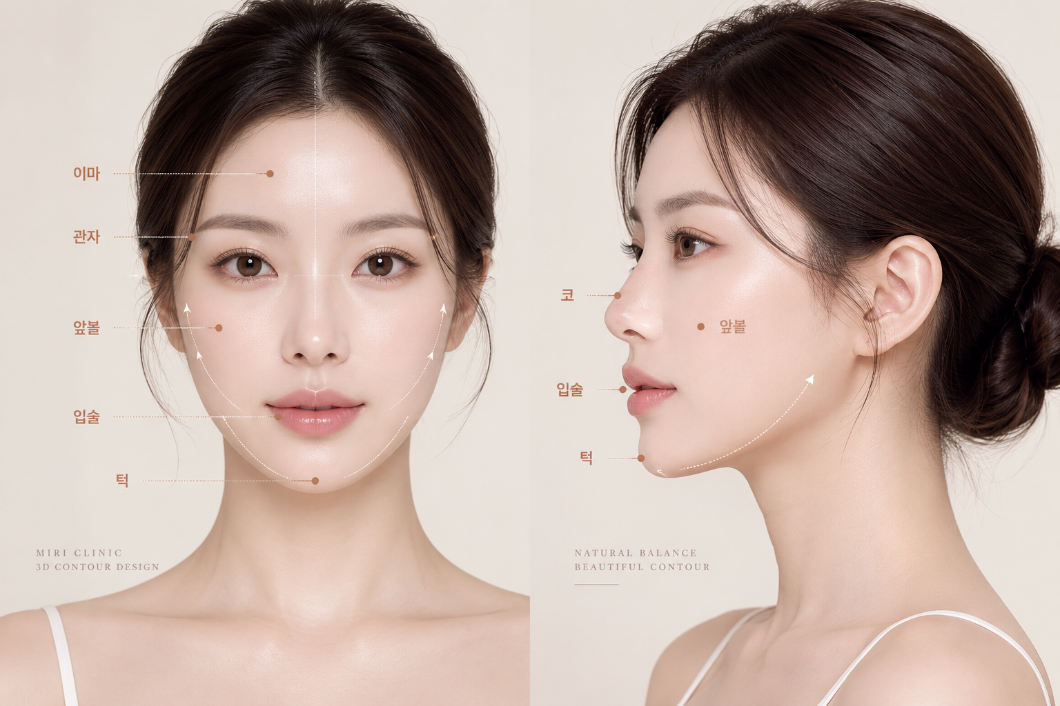 3D 윤곽필러 정면 측면 분석